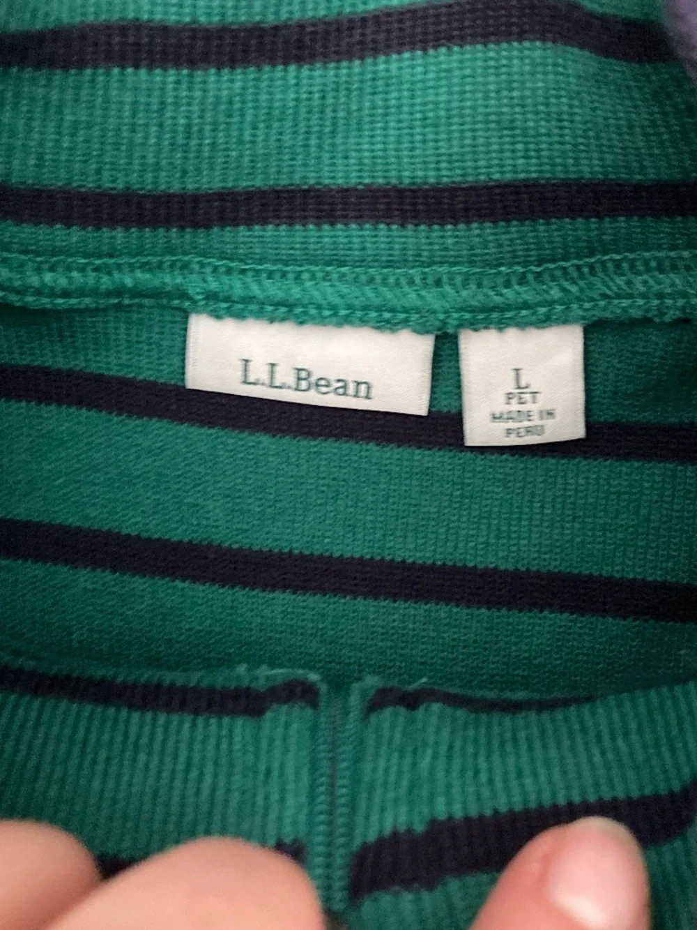 LL Bean Striped 1/4 Zip Sweater Womens Large Petite 100% Cotton Mock Neck